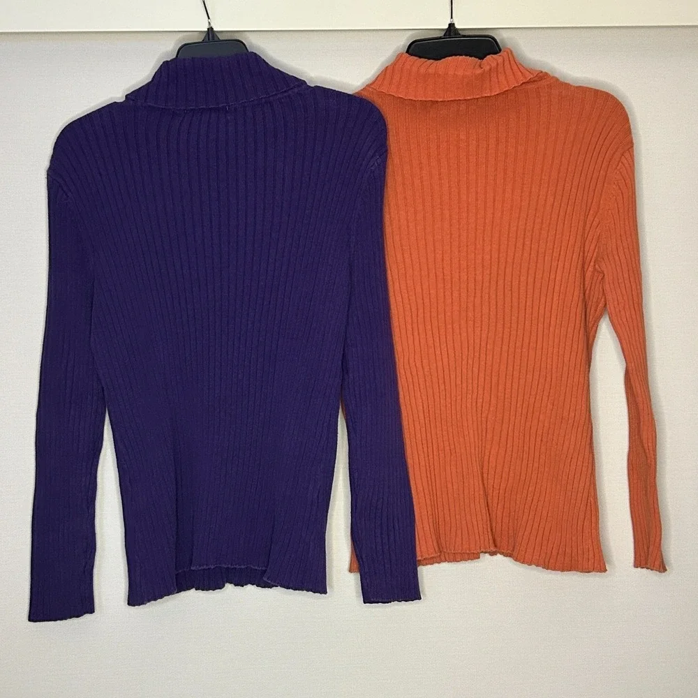 Jessica London Ribbed Turtleneck Sweaters Lot 2 Purple Orange Cotton 18/20 Fall